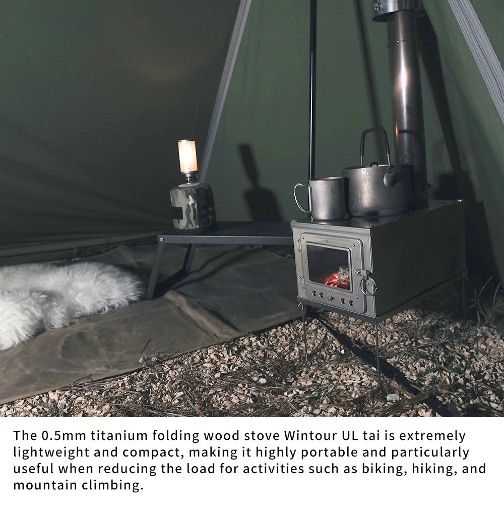 Foldable titanium wood-burning stove lightweight compact durable portable folding wood burning outdoor camping hiking bushcraft