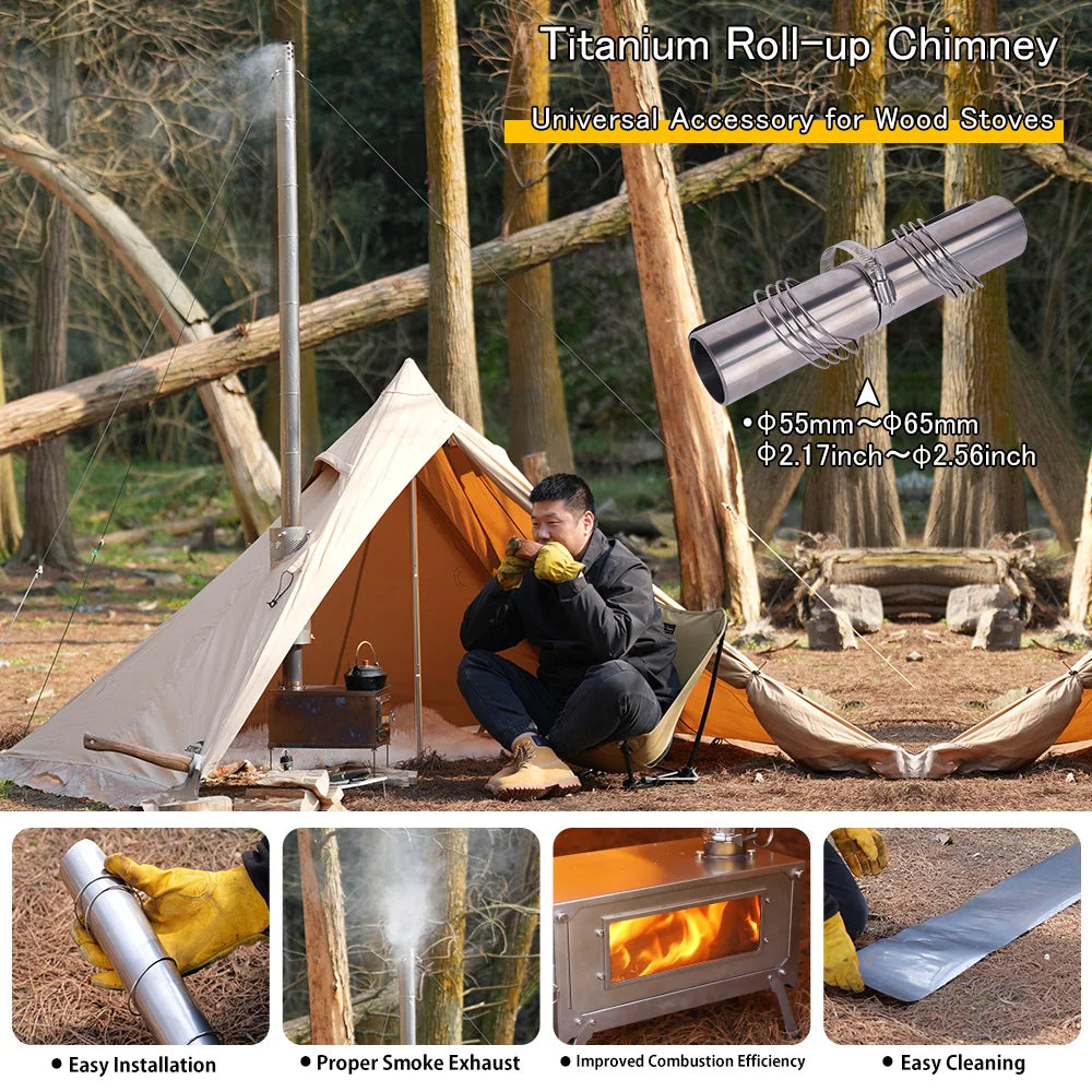 Soomloom Titanium Roll Chimney for Wood Stove 2m 2.5m 3m Lightweight Compact Chimney Accessory for Outdoor Camp Stove Fireplace