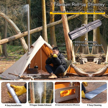 Soomloom Titanium Roll Chimney for Wood Stove 2m 2.5m 3m Lightweight Compact Chimney Accessory for Outdoor Camp Stove Fireplace