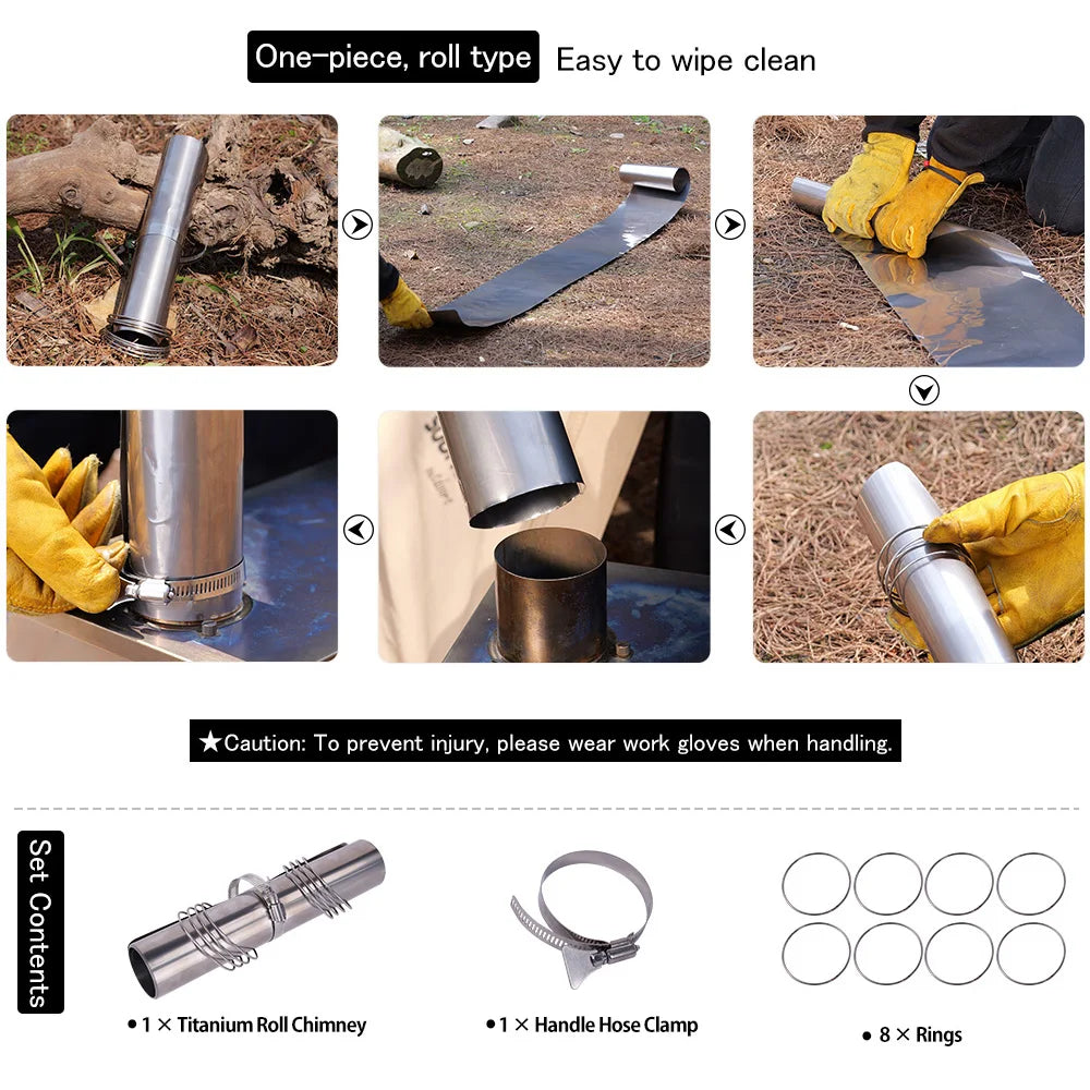 Soomloom Titanium Roll Chimney for Wood Stove 2m 2.5m 3m Lightweight Compact Chimney Accessory for Outdoor Camp Stove Fireplace