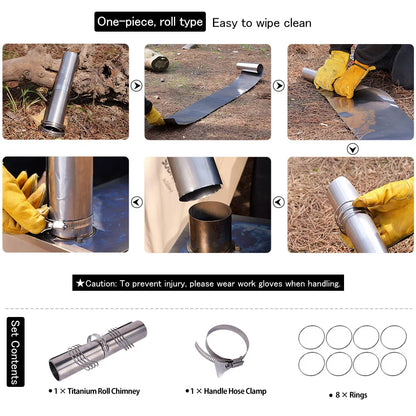 Soomloom Titanium Roll Chimney for Wood Stove 2m 2.5m 3m Lightweight Compact Chimney Accessory for Outdoor Camp Stove Fireplace