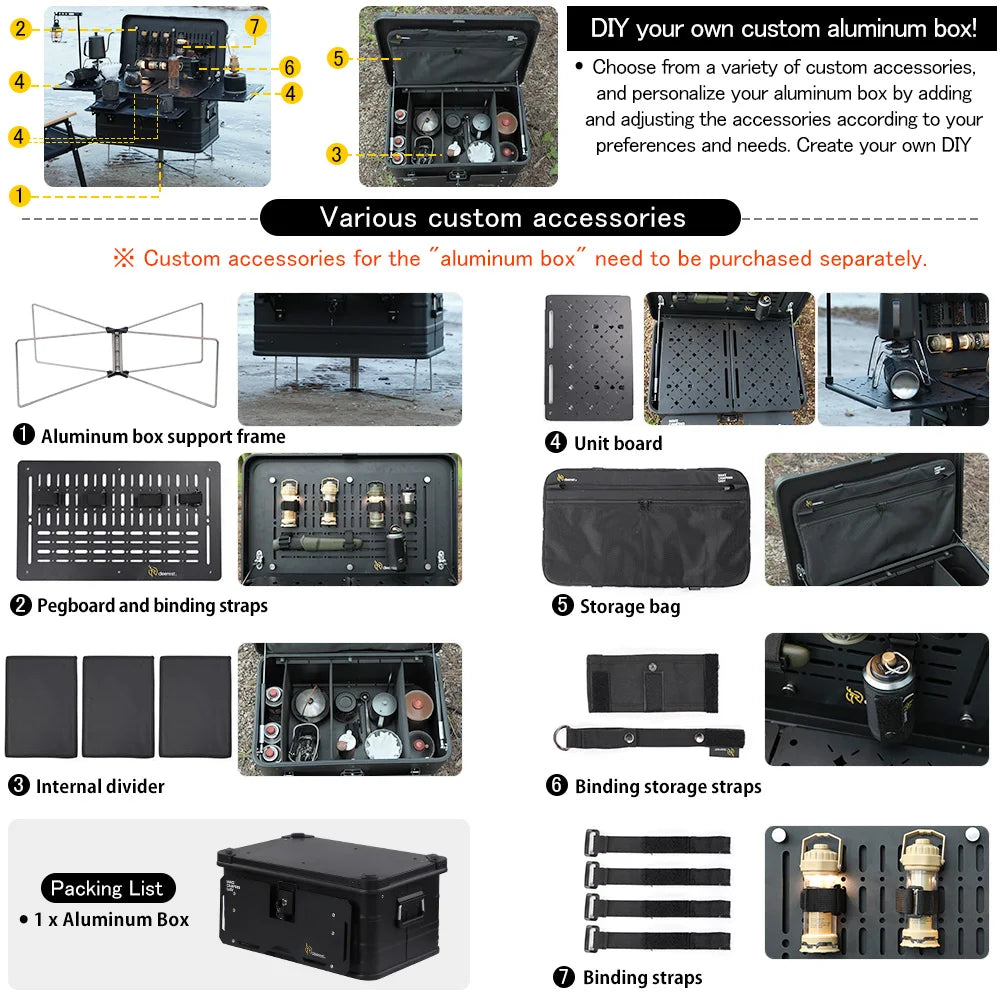Deerest Multifunctional Outdoor Camping Box IGT Aluminium Case Lightweight Modular Combo Accessories for Picnic Motorcycle Trunk