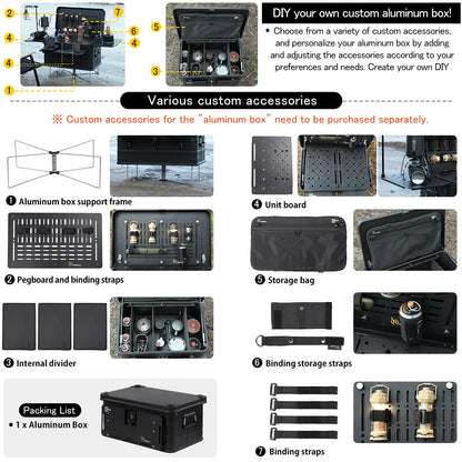 Deerest Multifunctional Outdoor Camping Box IGT Aluminium Case Lightweight Modular Combo Accessories for Picnic Motorcycle Trunk