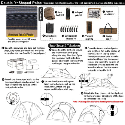 Soomloom Double Y-Shaped Pole Lightweight Tent VIKING UL 40D Nylon Skyview Dome Tent for Family & Couple Camping/Outdoor Shelter