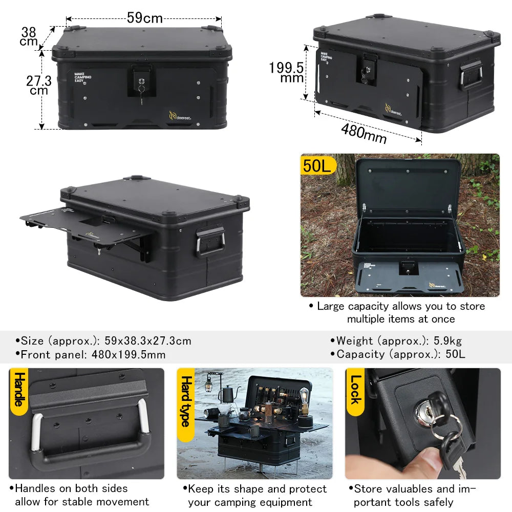 Deerest Multifunctional Outdoor Camping Box IGT Aluminium Case Lightweight Modular Combo Accessories for Picnic Motorcycle Trunk