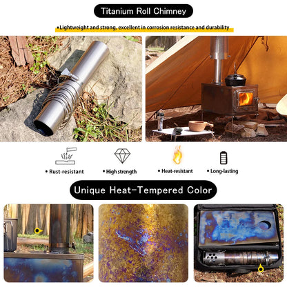 Soomloom Titanium Roll Chimney for Wood Stove 2m 2.5m 3m Lightweight Compact Chimney Accessory for Outdoor Camp Stove Fireplace