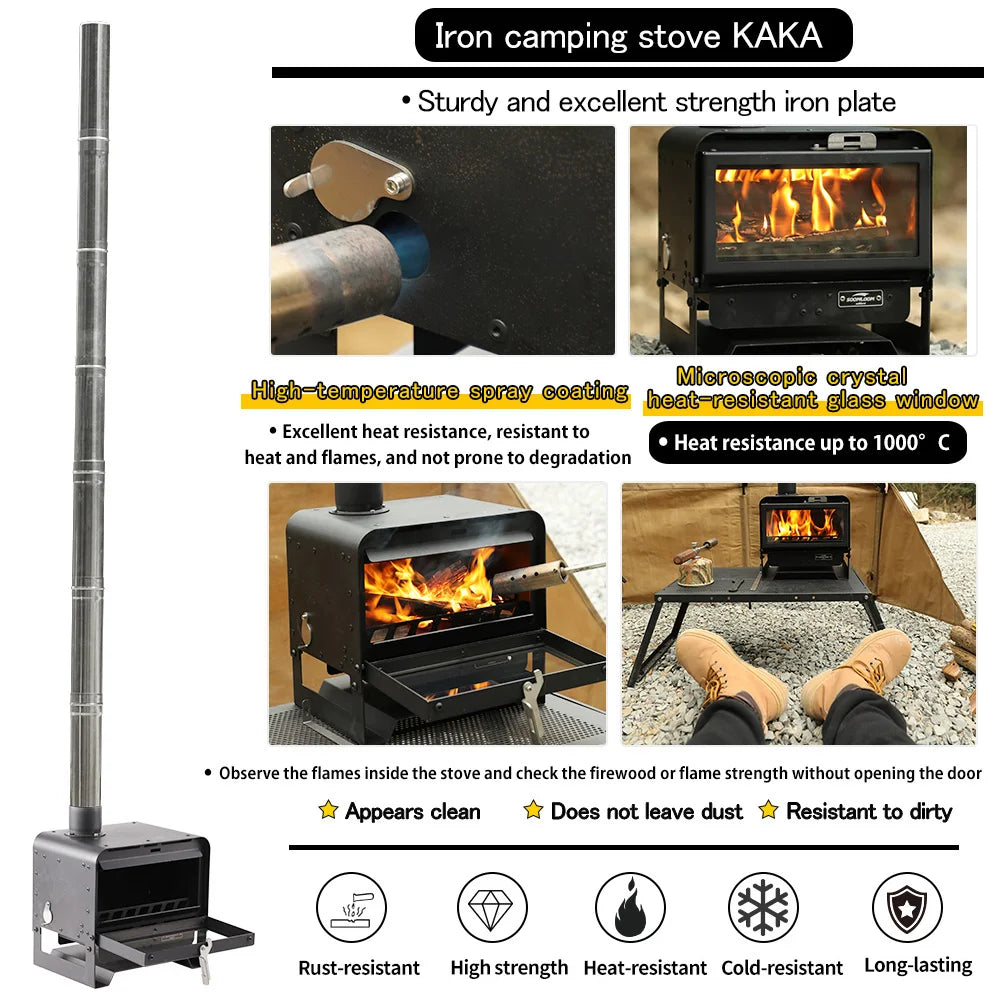 Soomloom Multifunctional Wood Stove KAKA Black Camping Fireplace for Tent Heating Cooking Portable Camping Outdoor Bonfire Stove