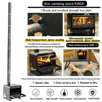 Soomloom Multifunctional Wood Stove KAKA Black Camping Fireplace for Tent Heating Cooking Portable Camping Outdoor Bonfire Stove