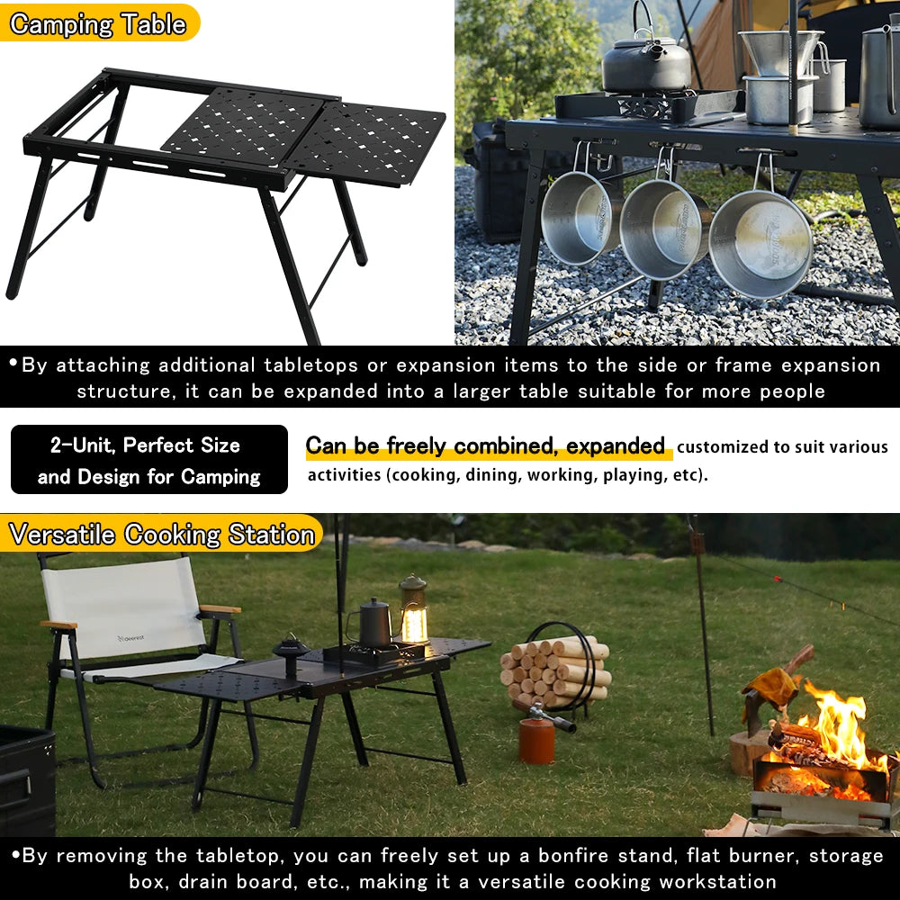 Deerest 2-Unit Folding Camping Table, Aluminum Top Modular & Expandable, Lightweight, Compact, Durable, IGT Outdoor Table