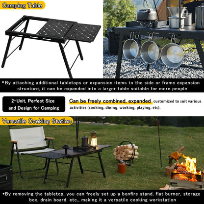 Deerest 2-Unit Folding Camping Table, Aluminum Top Modular & Expandable, Lightweight, Compact, Durable, IGT Outdoor Table