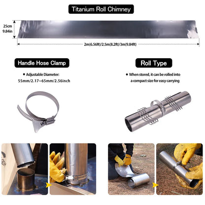 Soomloom Titanium Roll Chimney for Wood Stove 2m 2.5m 3m Lightweight Compact Chimney Accessory for Outdoor Camp Stove Fireplace