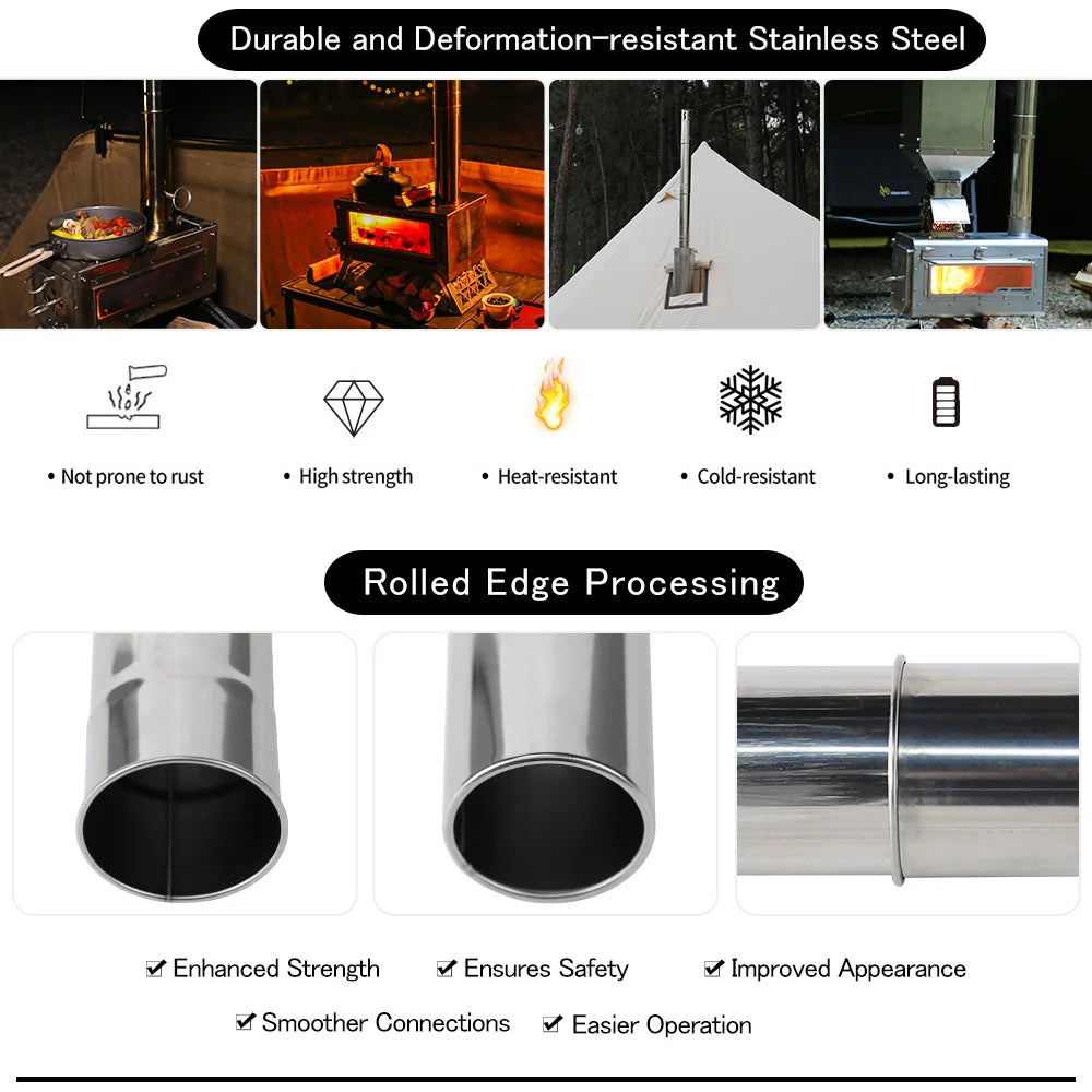 Soomloom Wood Stove Accessories Chimney Extension Pipe Stainless Steel Extendable Chimney Pipe for Camping Firewood Stove