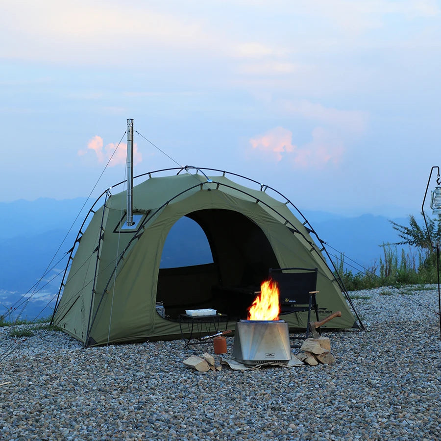 Soomloom Double Y-Shaped Pole Tent with VIKING Bonfire Chimney Hole T/C Material Fire Retardant Waterproof Outdoor Camping Tent