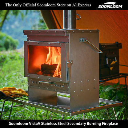 Soomloom Stainless Steel Outdoor Camping Fireplace Portable Secondary Burning Wood Stove Firewood Heater for Cozy Adventures