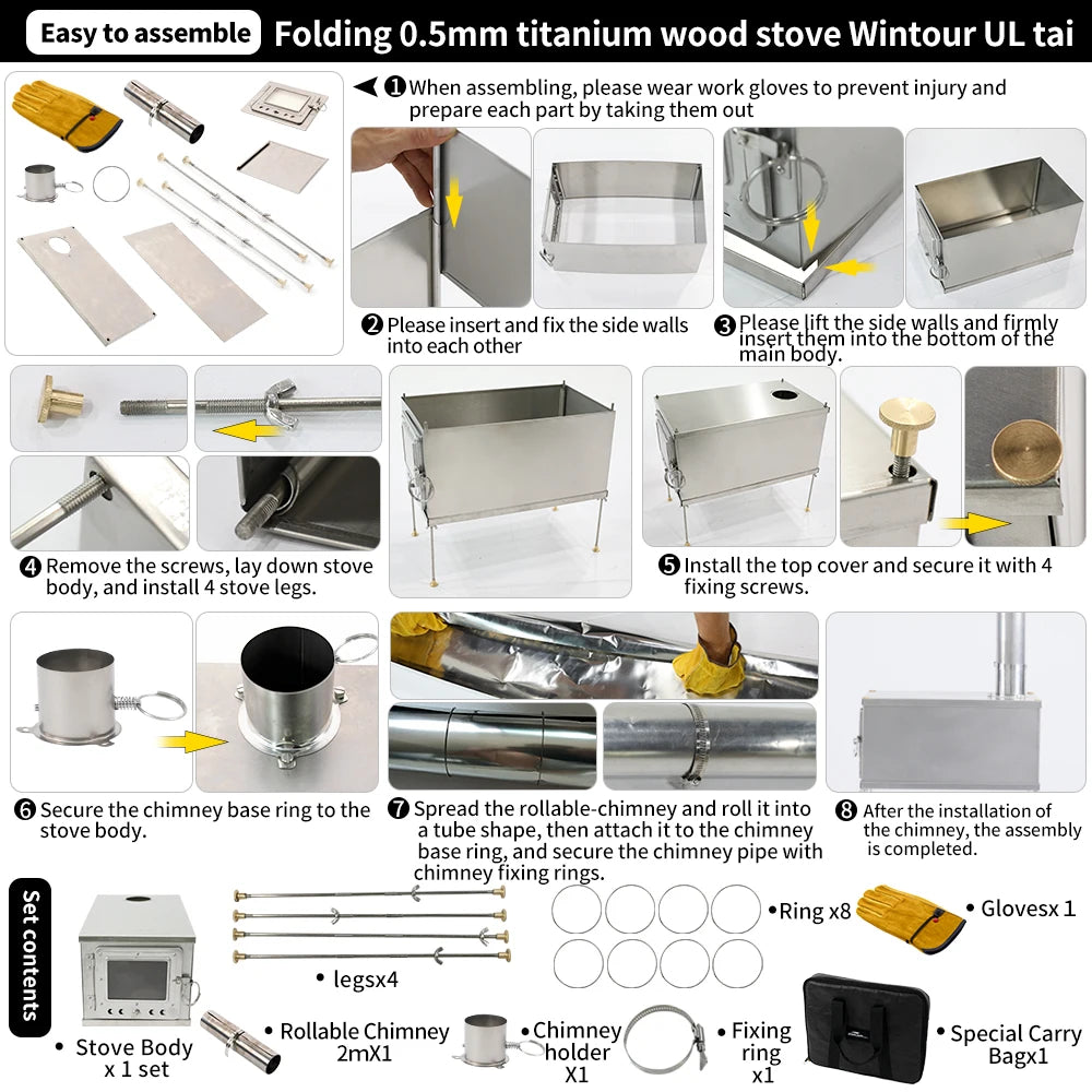 Foldable titanium wood-burning stove lightweight compact durable portable folding wood burning outdoor camping hiking bushcraft