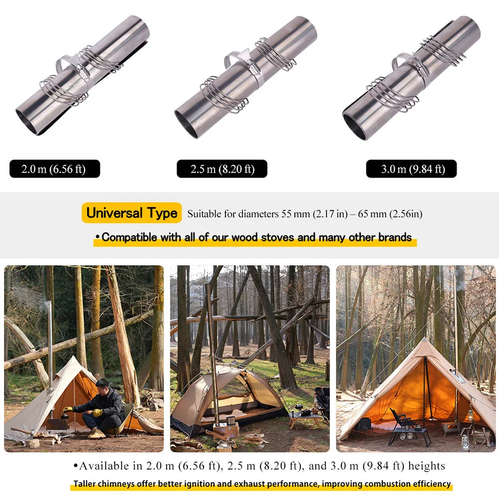 Soomloom Titanium Roll Chimney for Wood Stove 2m 2.5m 3m Lightweight Compact Chimney Accessory for Outdoor Camp Stove Fireplace