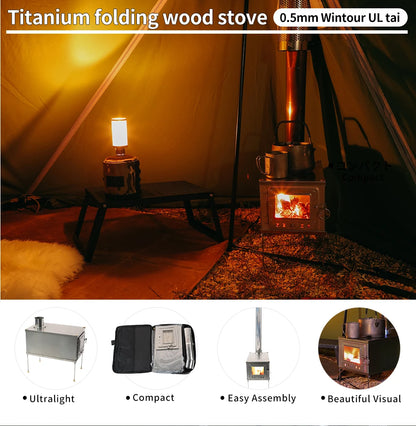 Foldable titanium wood-burning stove lightweight compact durable portable folding wood burning outdoor camping hiking bushcraft