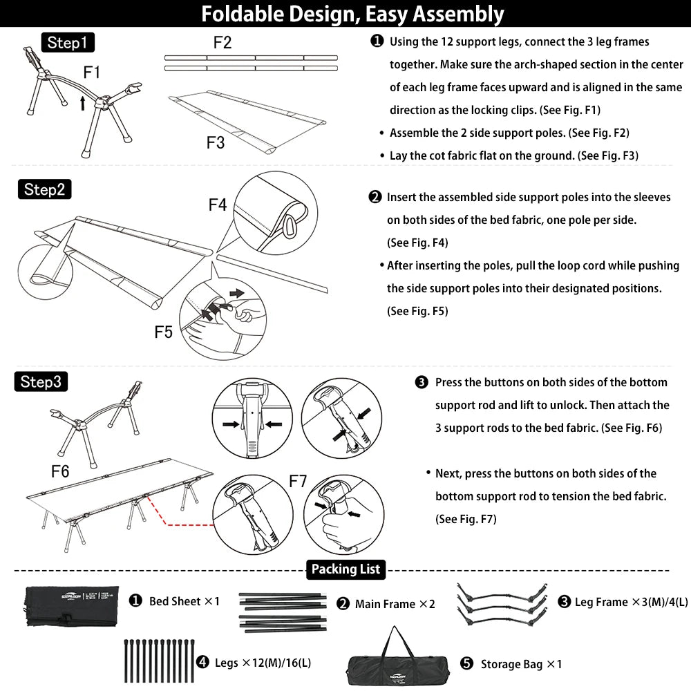 Soomloom Camping Cot - 210X76/190X65cm Easy Setup Portable Folding Bed, Ultralight Aluminum Alloy Camping Bed for Outdoor Hiking