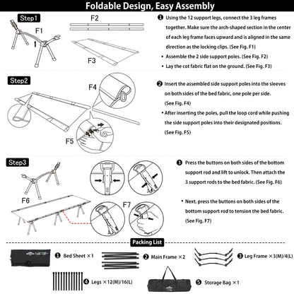 Soomloom Camping Cot - 210X76/190X65cm Easy Setup Portable Folding Bed, Ultralight Aluminum Alloy Camping Bed for Outdoor Hiking