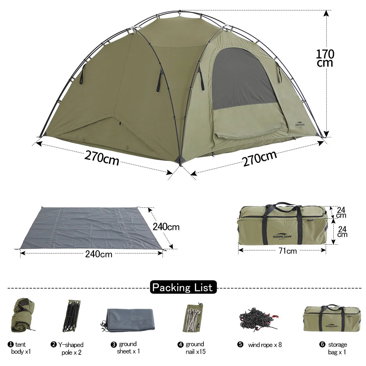 Soomloom Double Y-Shaped Pole Tent with VIKING Bonfire Chimney Hole T/C Material Fire Retardant Waterproof Outdoor Camping Tent