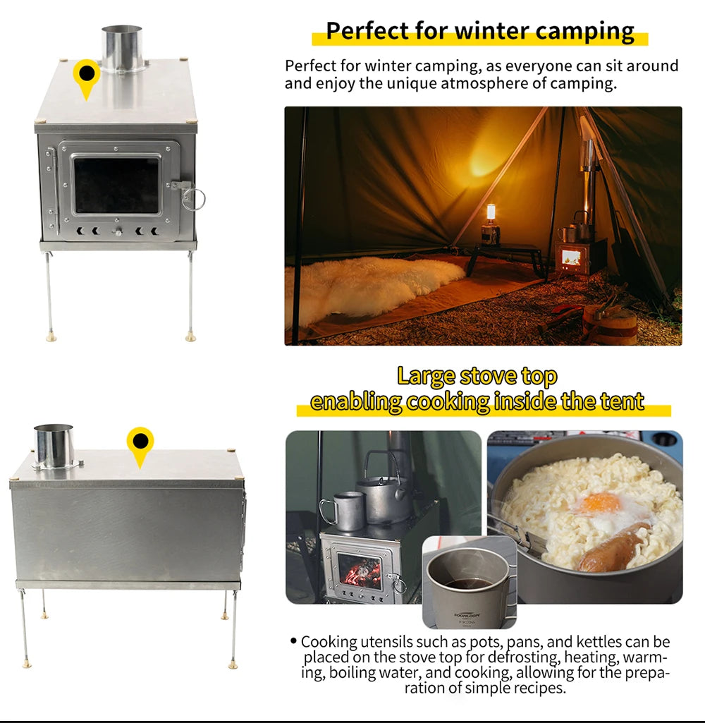 Foldable titanium wood-burning stove lightweight compact durable portable folding wood burning outdoor camping hiking bushcraft