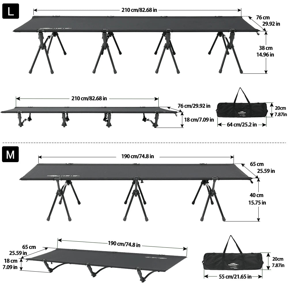 Soomloom Camping Cot - 210X76/190X65cm Easy Setup Portable Folding Bed, Ultralight Aluminum Alloy Camping Bed for Outdoor Hiking