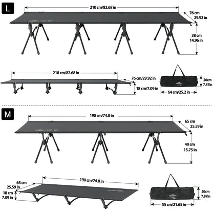 Soomloom Camping Cot - 210X76/190X65cm Easy Setup Portable Folding Bed, Ultralight Aluminum Alloy Camping Bed for Outdoor Hiking