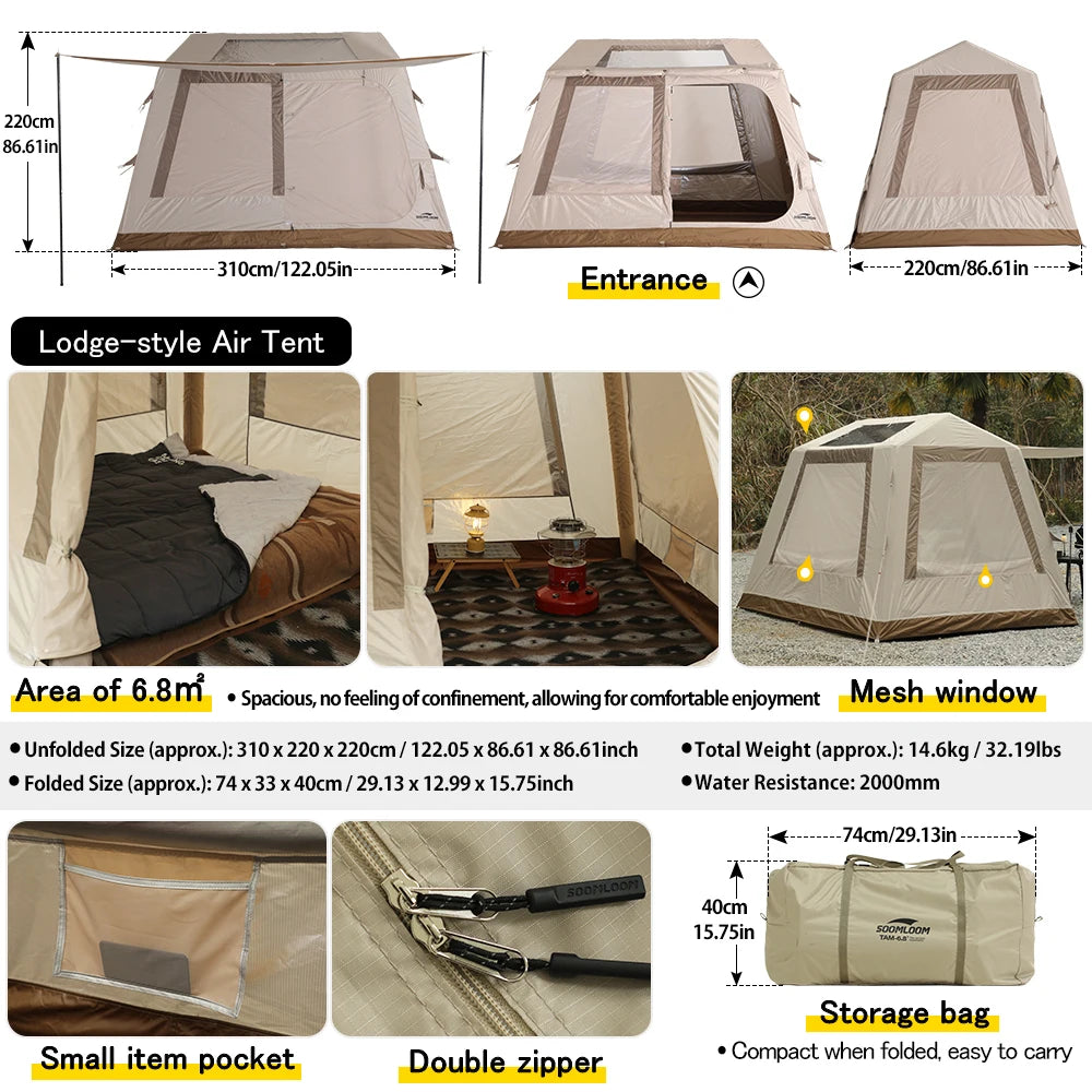 Soomloom Inflatable Tent TAM6.8 Easy Setup Large Air Tent Air Beam Cabin for Family Couples Camping Outdoor Events Travel