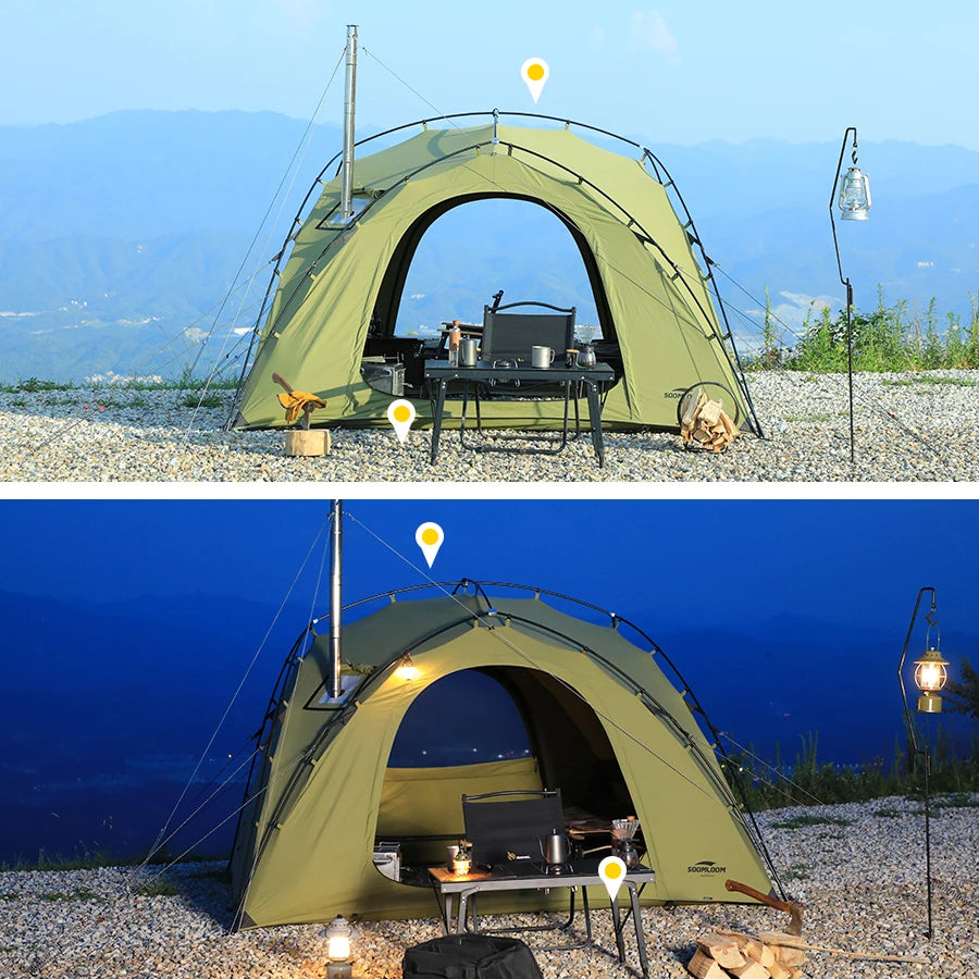 Soomloom Double Y-Shaped Pole Tent with VIKING Bonfire Chimney Hole T/C Material Fire Retardant Waterproof Outdoor Camping Tent