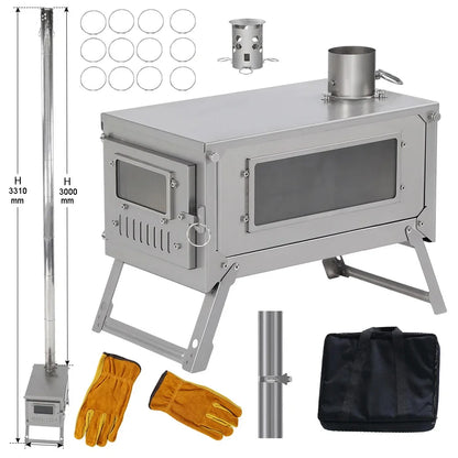 Soomloom Titanium Folding Stove with 2m/3m Chimney Lightweight 0.8mm Titanium Wood Stove for Outdoor Camping Hiking Bushcraft