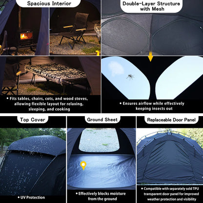 Soomloom T/C Fabric Camping Tent VIKING 3.0– Double Y-Shaped Pole 4-Season Tent, Spark-Resistant T/C Polycotton Sunshade Shelter