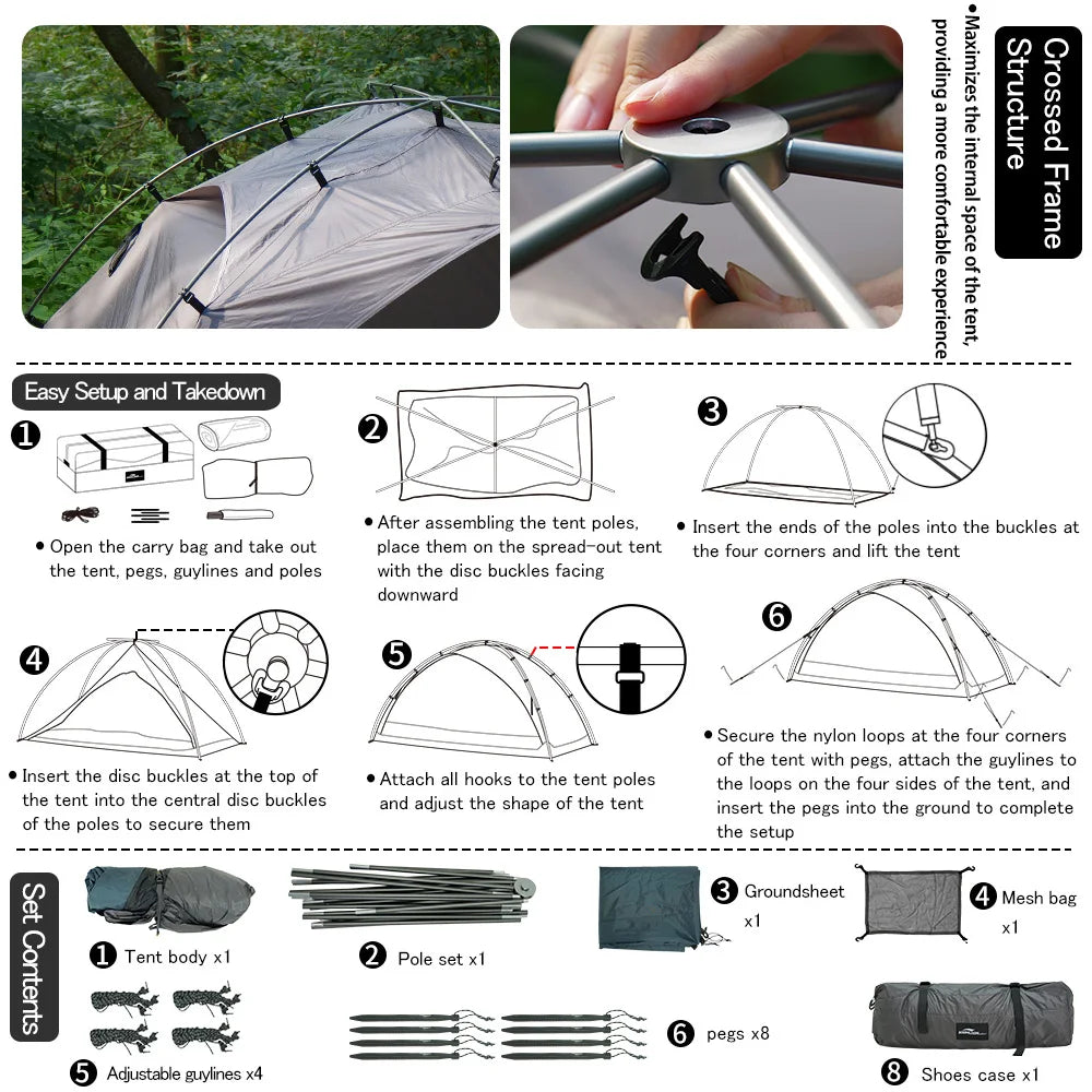 Soomloom Outdoor Trekking Tent Hiking Tent Lightweight Spacious Portable Backpacking Tents for Camping Mountaineering Hiking