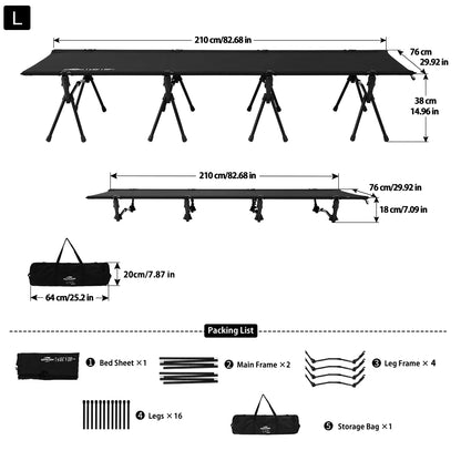 Soomloom Camping Cot - 210X76/190X65cm Easy Setup Portable Folding Bed, Ultralight Aluminum Alloy Camping Bed for Outdoor Hiking
