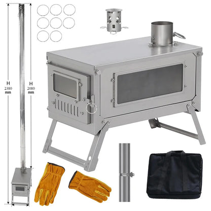 Soomloom Titanium Folding Stove with 2m/3m Chimney Lightweight 0.8mm Titanium Wood Stove for Outdoor Camping Hiking Bushcraft