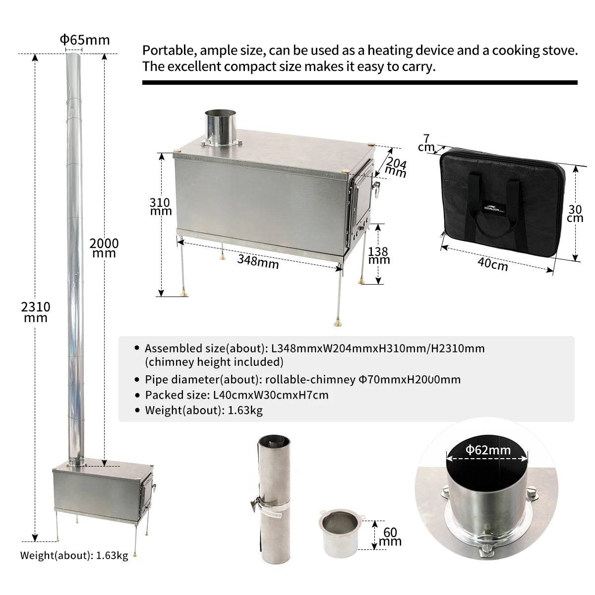 Foldable titanium wood-burning stove lightweight compact durable portable folding wood burning outdoor camping hiking bushcraft