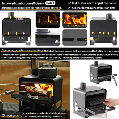 Soomloom Multifunctional Wood Stove KAKA Black Camping Fireplace for Tent Heating Cooking Portable Camping Outdoor Bonfire Stove