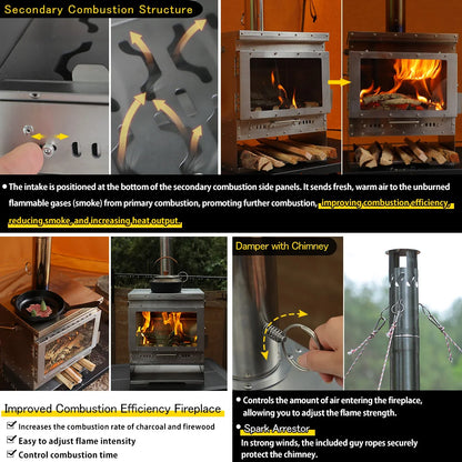 Soomloom Stainless Steel Outdoor Camping Fireplace Portable Secondary Burning Wood Stove Firewood Heater for Cozy Adventures