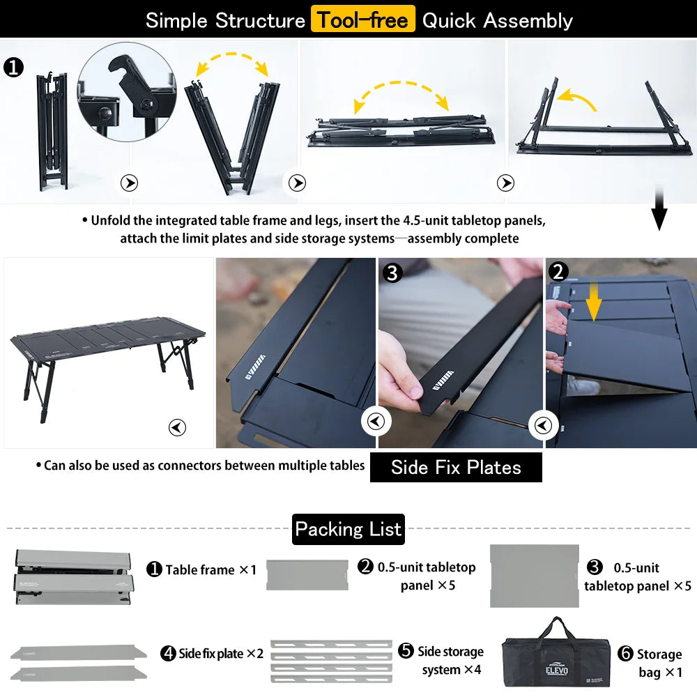 Soomloom 4.5-Unit Adjustable Height Folding IGT Camping Table - Aluminum Alloy Expandable Table for Outdoor Cooking and Dining