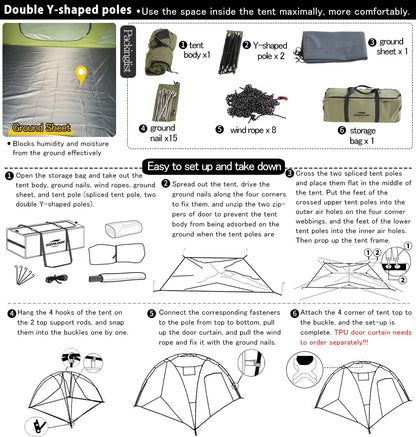 Soomloom Double Y-Shaped Pole Tent with VIKING Bonfire Chimney Hole T/C Material Fire Retardant Waterproof Outdoor Camping Tent
