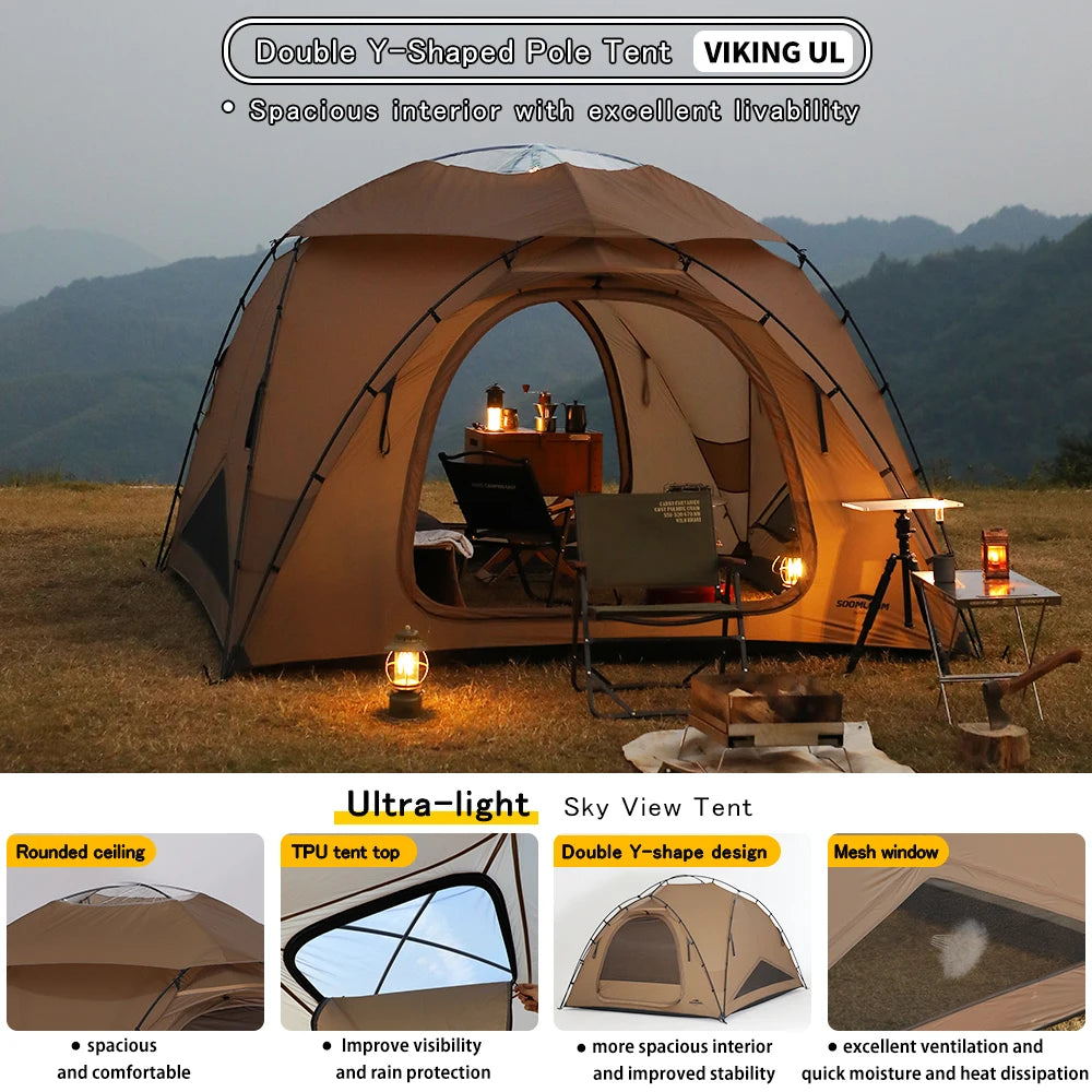 Soomloom Double Y-Shaped Pole Lightweight Tent VIKING UL 40D Nylon Skyview Dome Tent for Family & Couple Camping/Outdoor Shelter