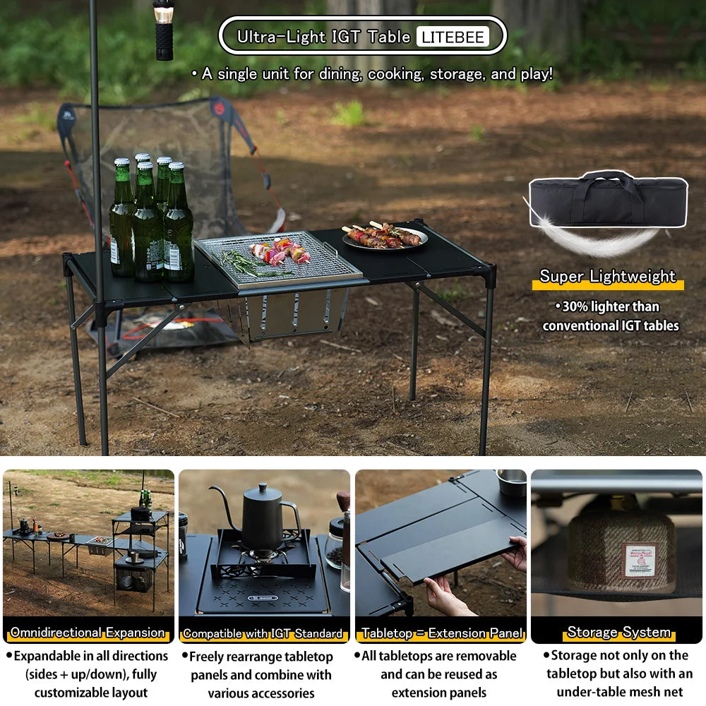 Soomloom Ultra-Light Expandable IGT Table - All-Direction Expandable Outdoor Table with Lantern Stand for Camping Picnics Hiking