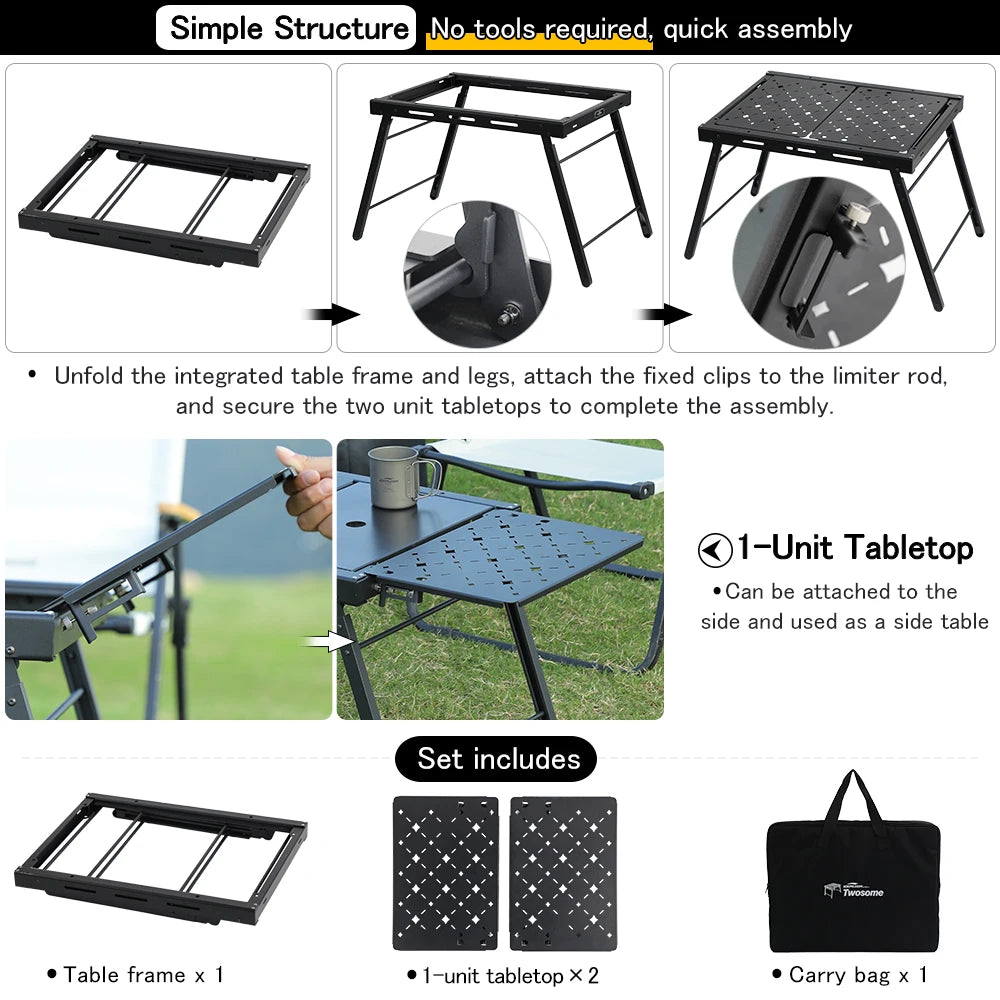 Deerest 2-Unit Folding Camping Table, Aluminum Top Modular & Expandable, Lightweight, Compact, Durable, IGT Outdoor Table