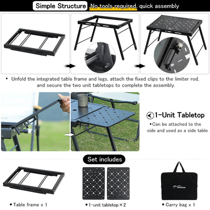 Deerest 2-Unit Folding Camping Table, Aluminum Top Modular & Expandable, Lightweight, Compact, Durable, IGT Outdoor Table