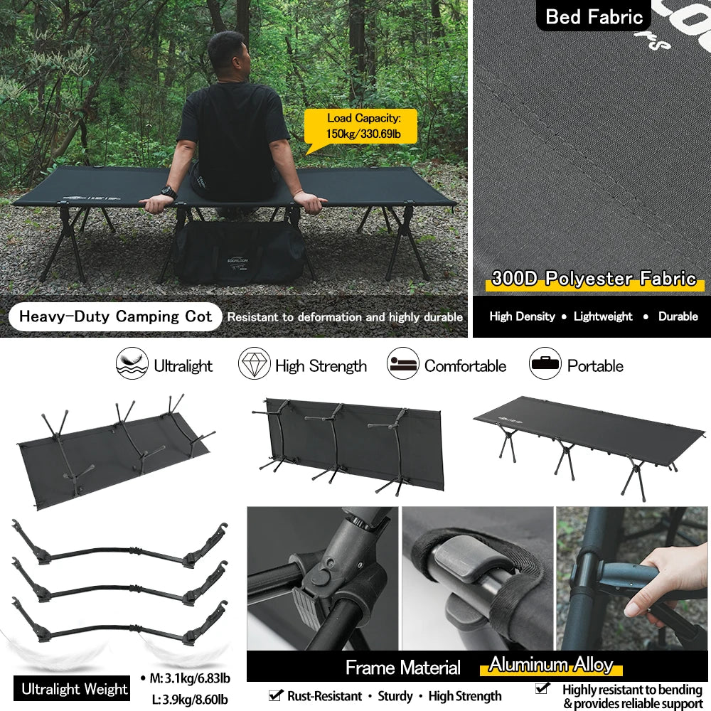 Soomloom Camping Cot - 210X76/190X65cm Easy Setup Portable Folding Bed, Ultralight Aluminum Alloy Camping Bed for Outdoor Hiking
