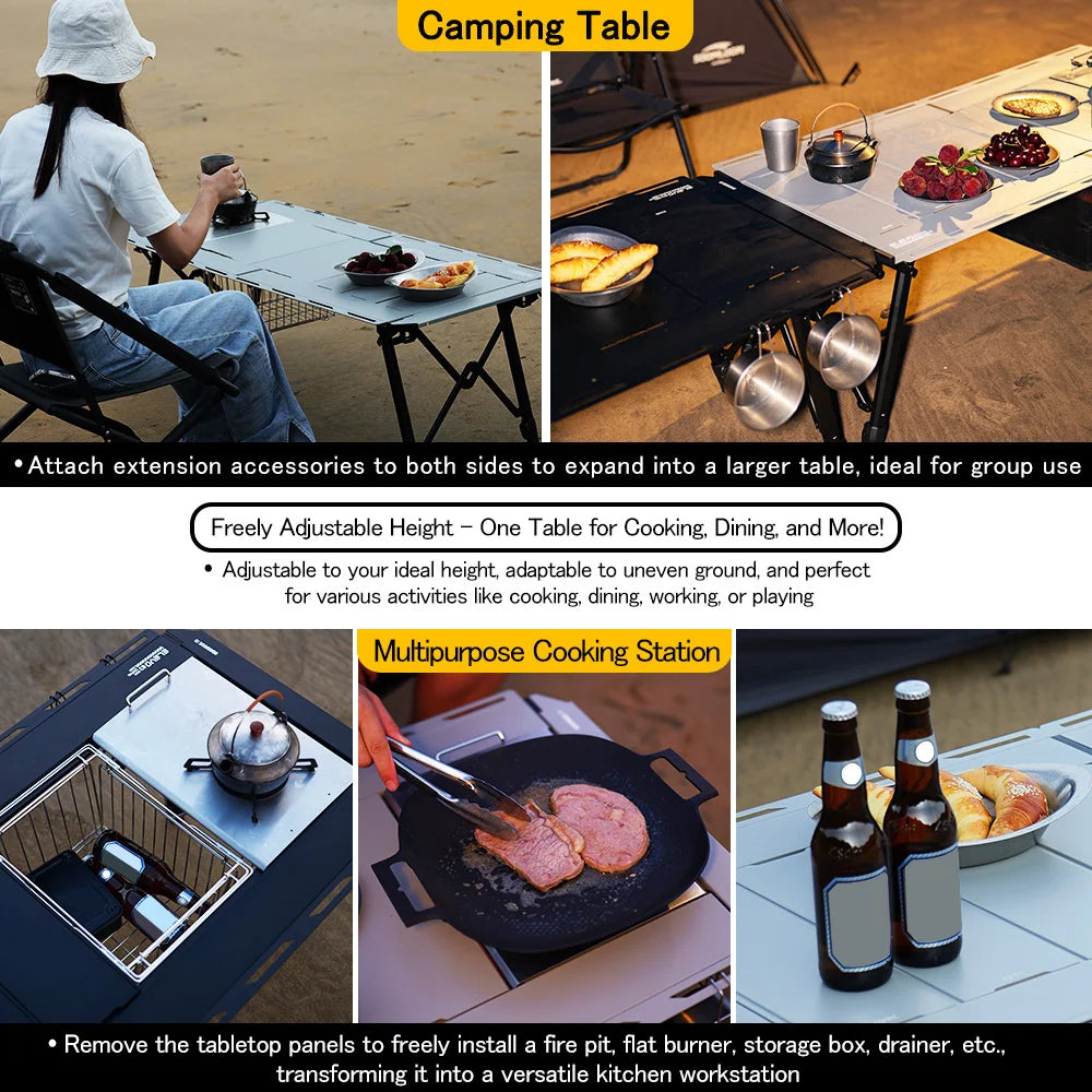 Soomloom 4.5-Unit Adjustable Height Folding IGT Camping Table - Aluminum Alloy Expandable Table for Outdoor Cooking and Dining