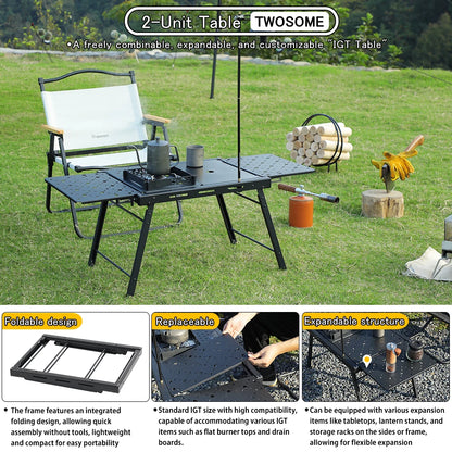 Deerest 2-Unit Folding Camping Table, Aluminum Top Modular & Expandable, Lightweight, Compact, Durable, IGT Outdoor Table