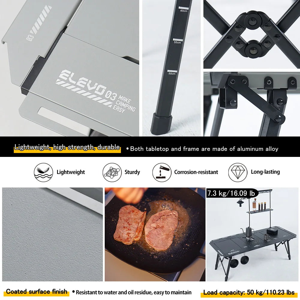 Soomloom 4.5-Unit Adjustable Height Folding IGT Camping Table - Aluminum Alloy Expandable Table for Outdoor Cooking and Dining