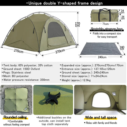 Soomloom Double Y-Shaped Pole Tent with VIKING Bonfire Chimney Hole T/C Material Fire Retardant Waterproof Outdoor Camping Tent