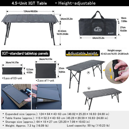 Soomloom 4.5-Unit Adjustable Height Folding IGT Camping Table - Aluminum Alloy Expandable Table for Outdoor Cooking and Dining