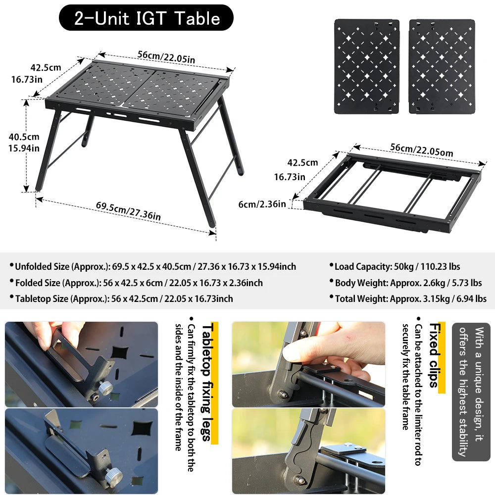 Deerest 2-Unit Folding Camping Table, Aluminum Top Modular & Expandable, Lightweight, Compact, Durable, IGT Outdoor Table